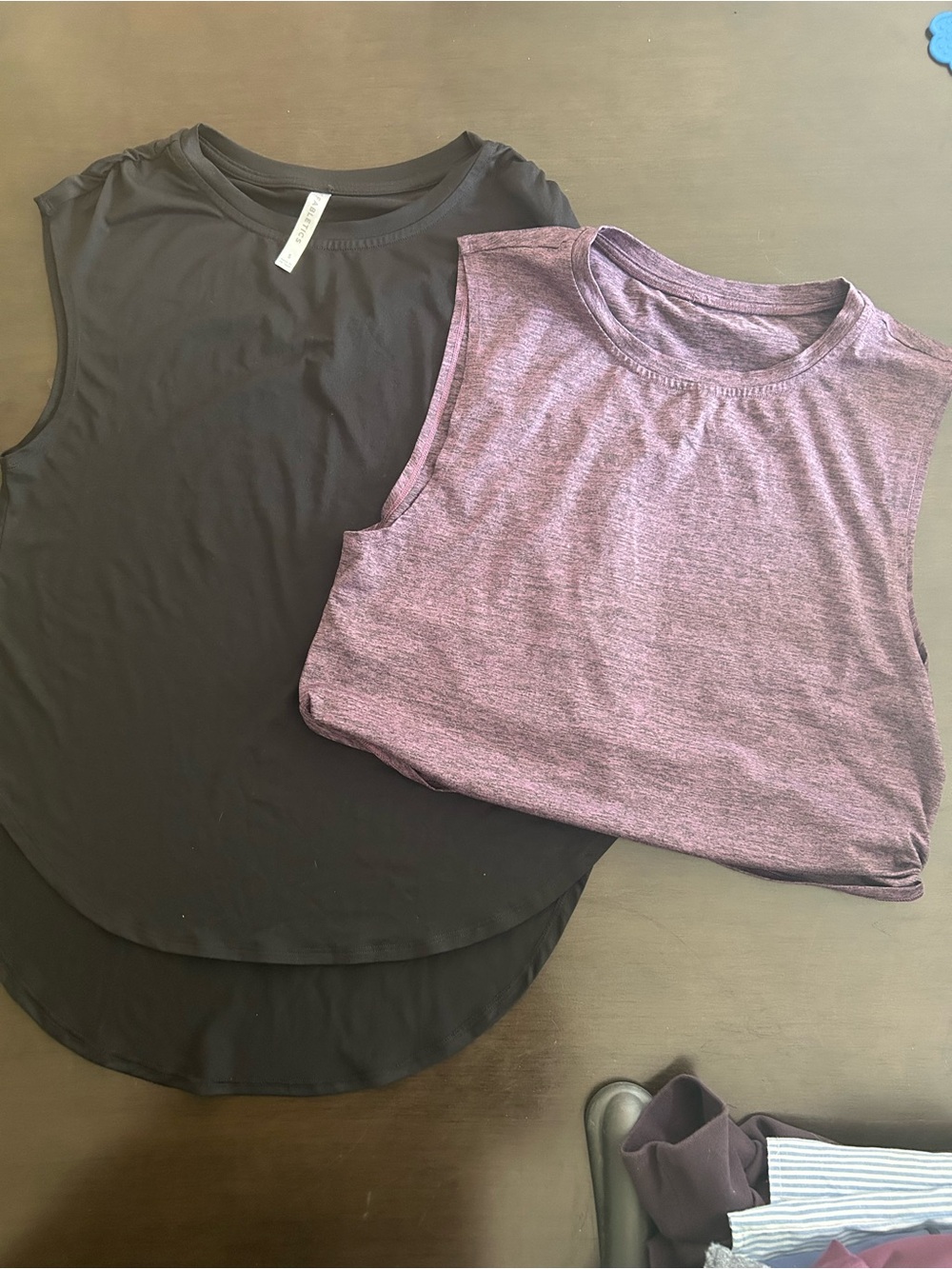Fabletics Black & Heather Plum Sleeveless Muscle Tanks